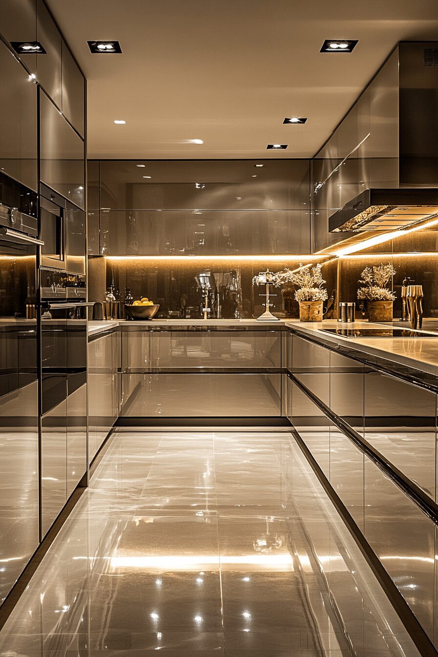 glossy fluted glass kitchen cabinets