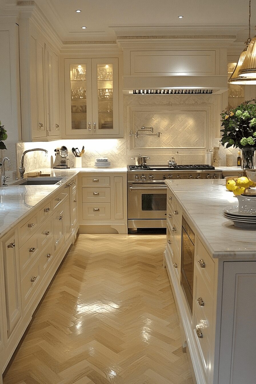 sophisticated fluted glass kitchen cabinets