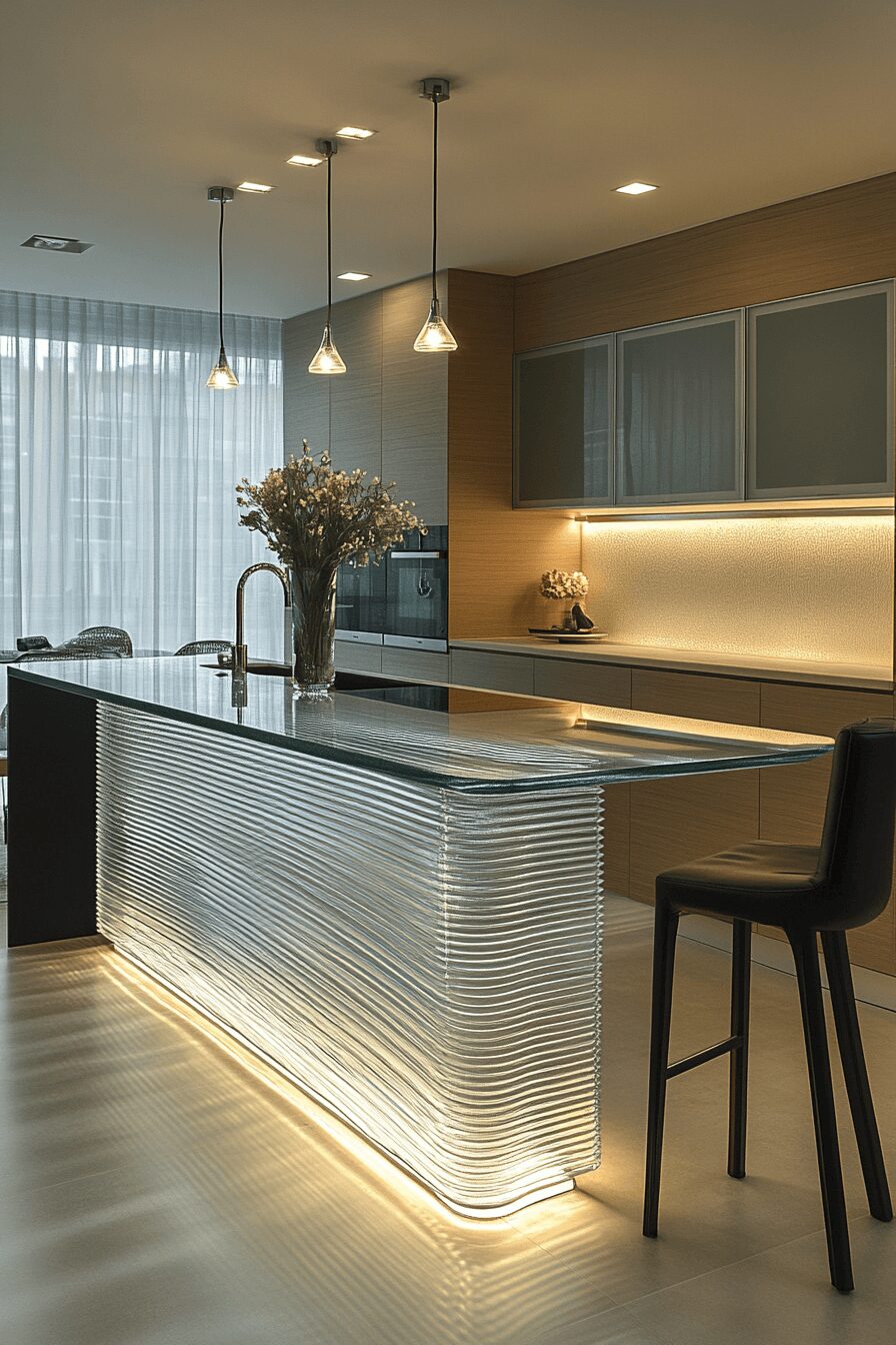 clear fluted glass kitchen cabinets