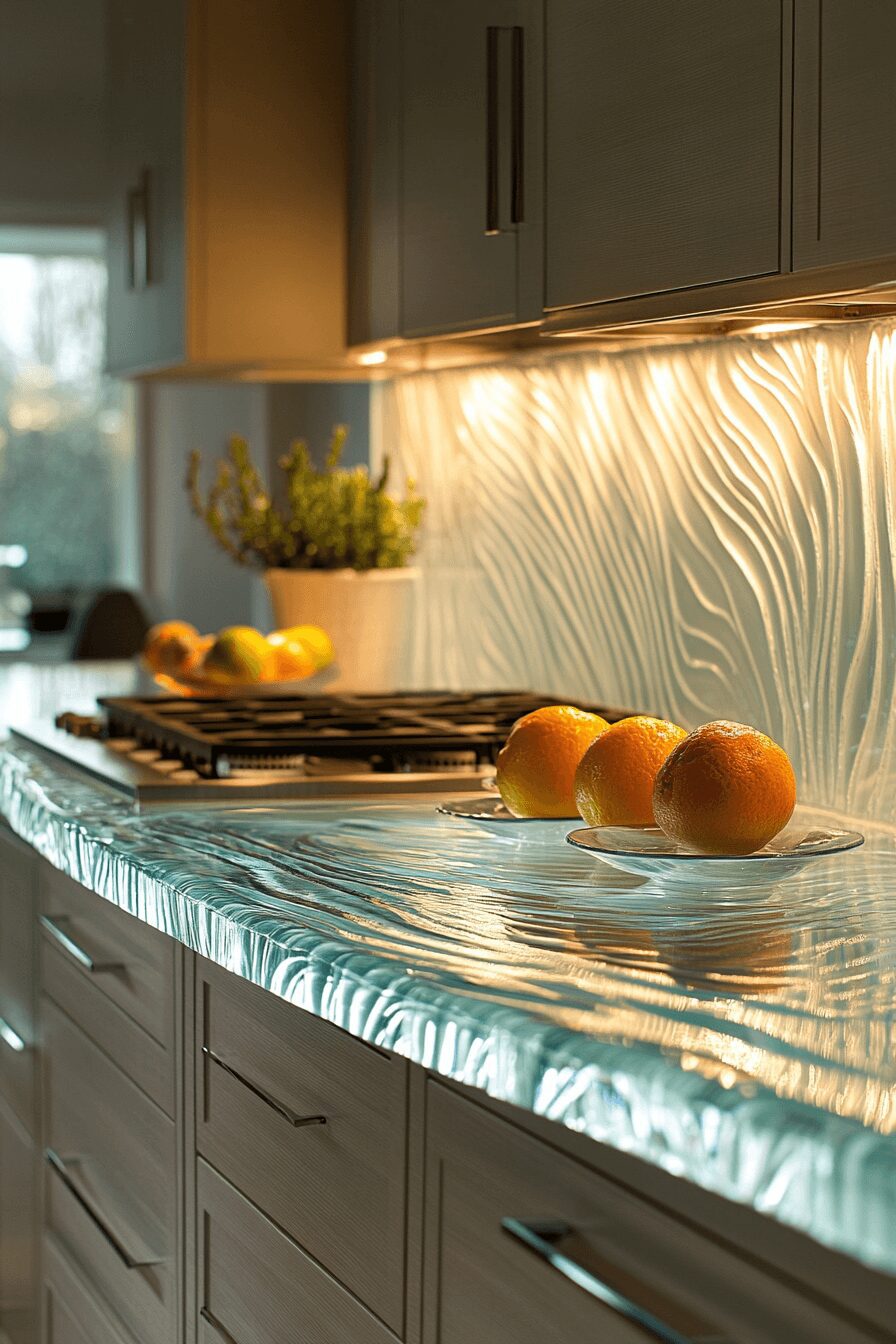 artistic fluted glass kitchen cabinets