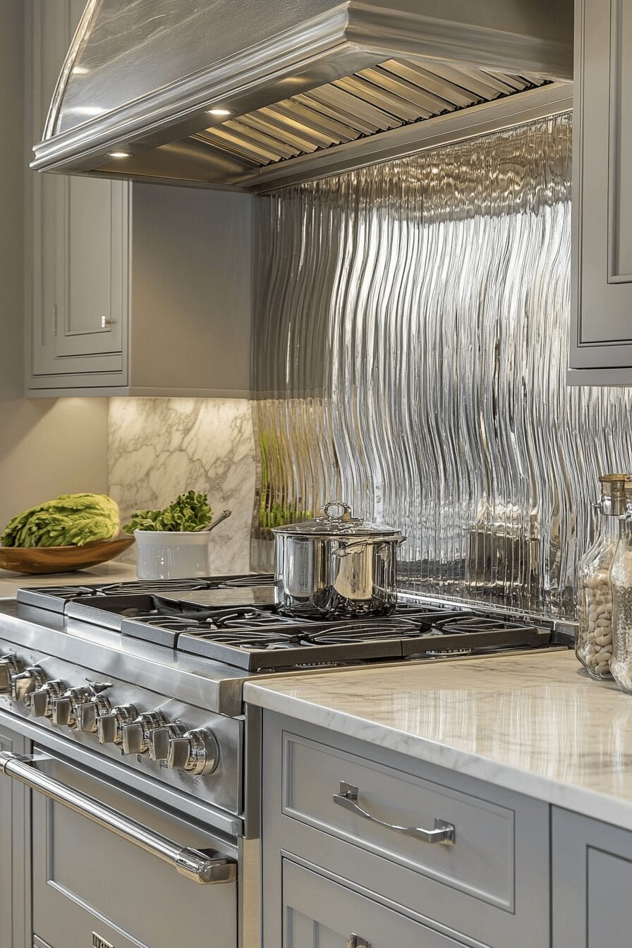 reflective fluted glass kitchen cabinets
