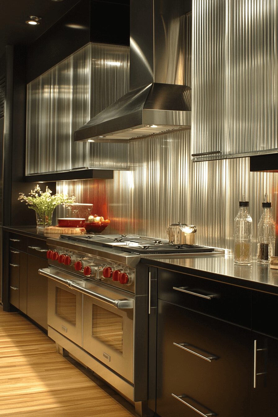 architectural fluted glass kitchen cabinets