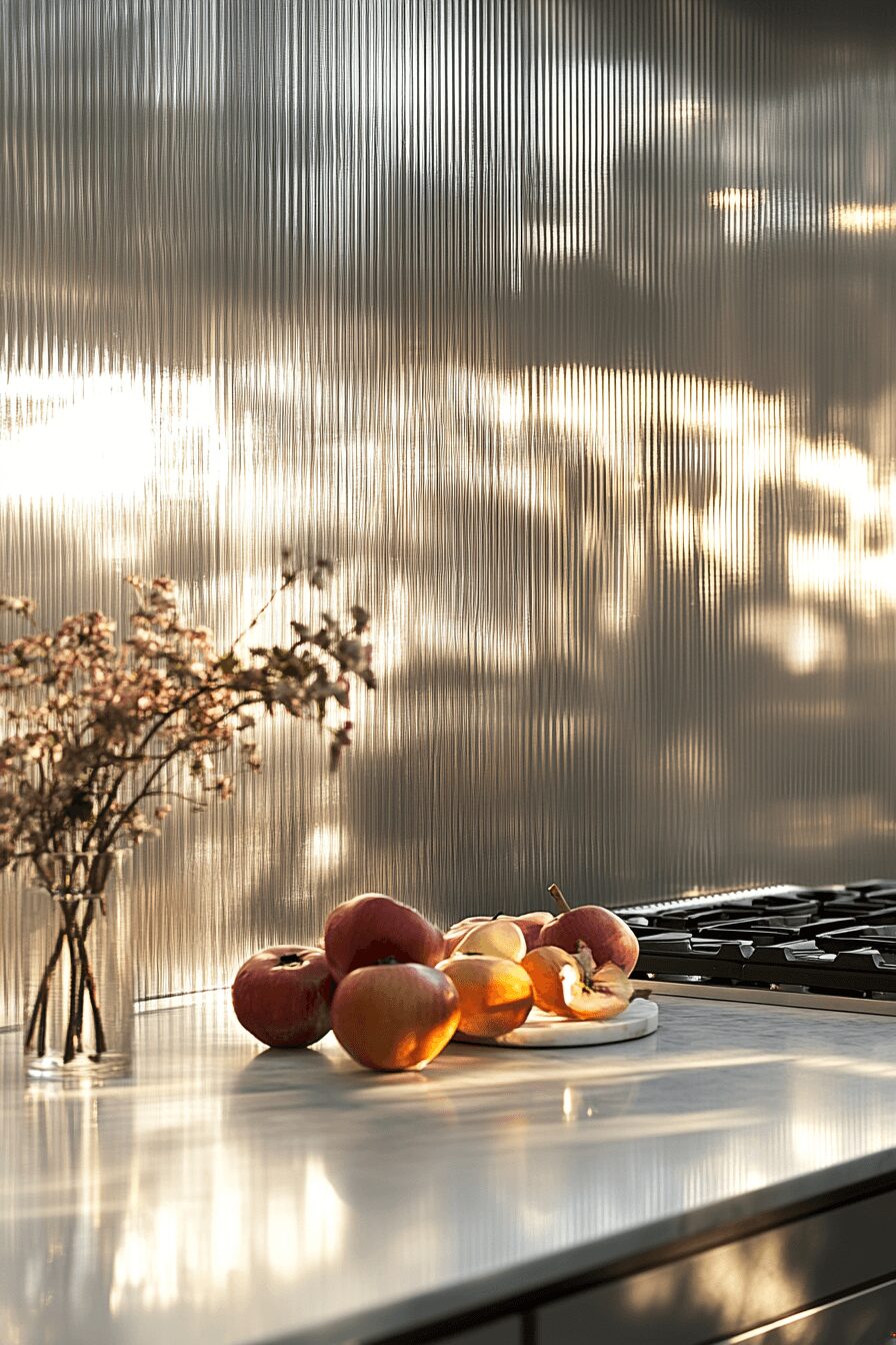 fluted glass kitchen cabinets with light symphony