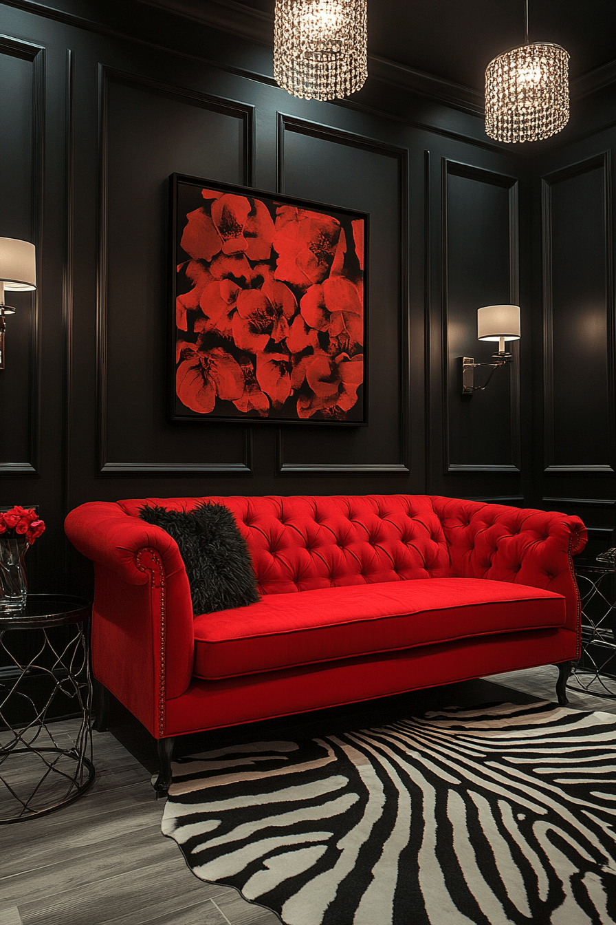 red couch living room