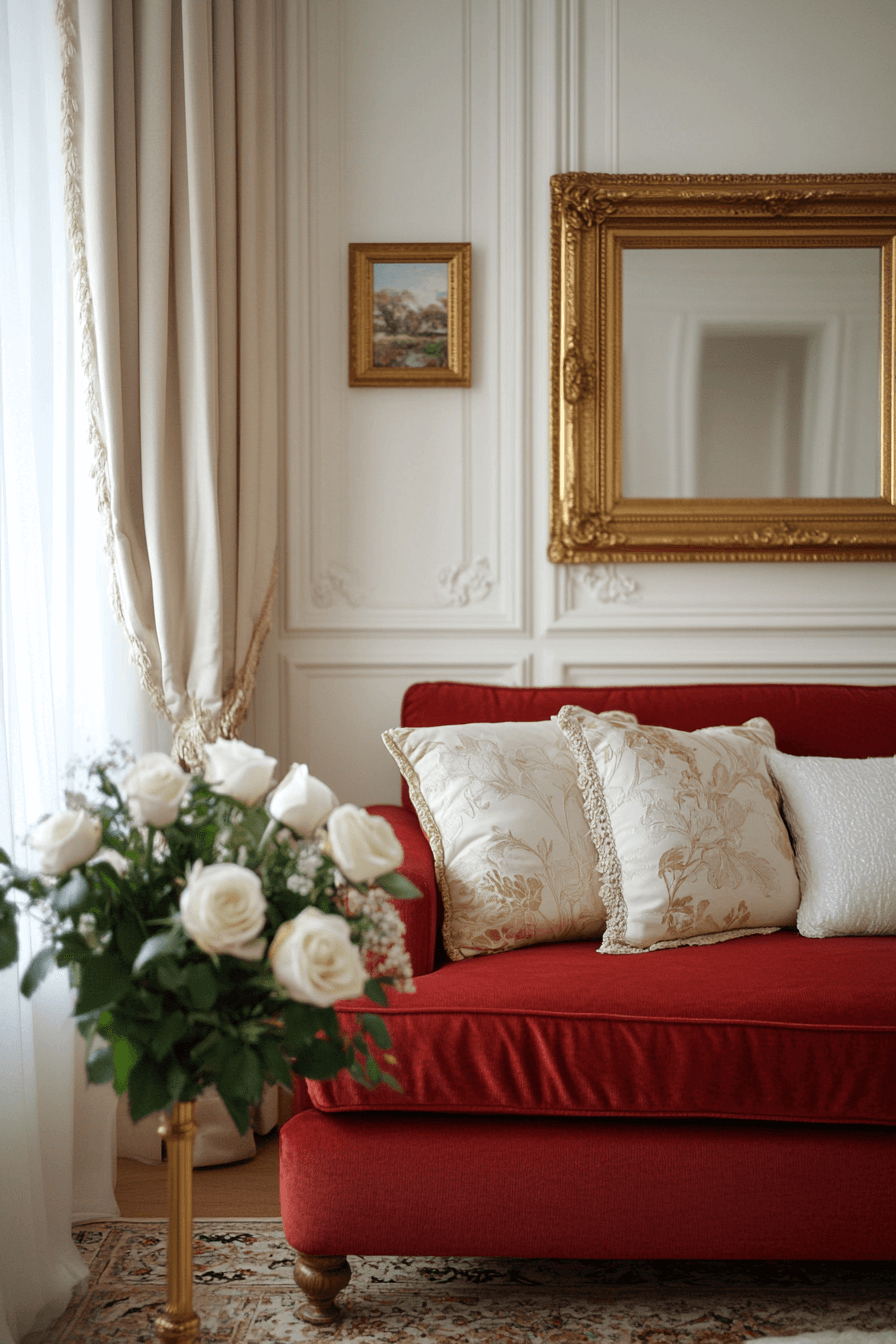 red couch living room