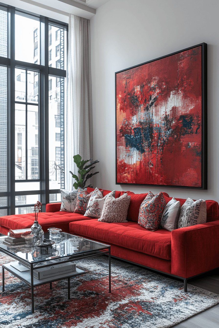 red couch living room