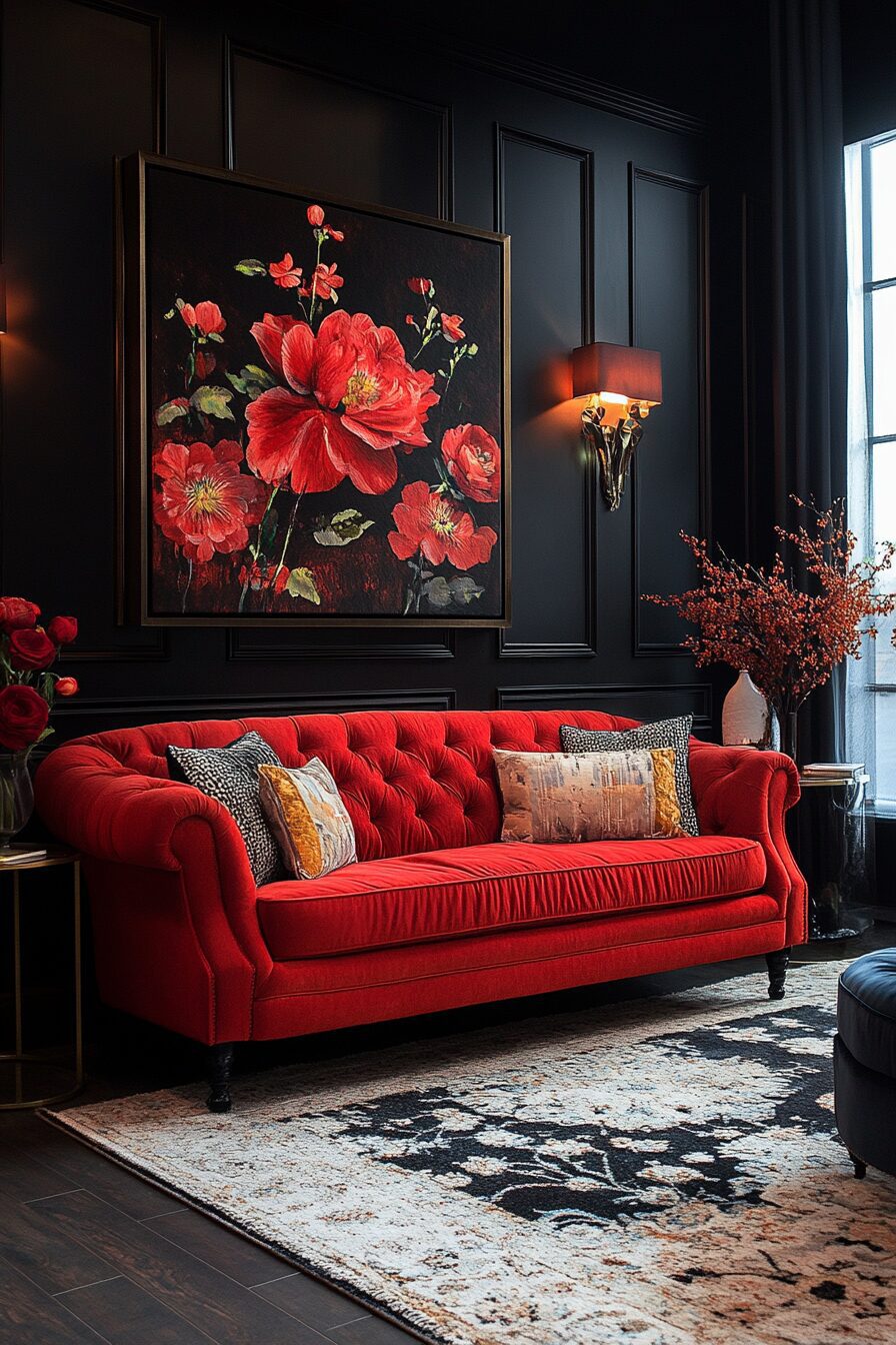 red couch living room