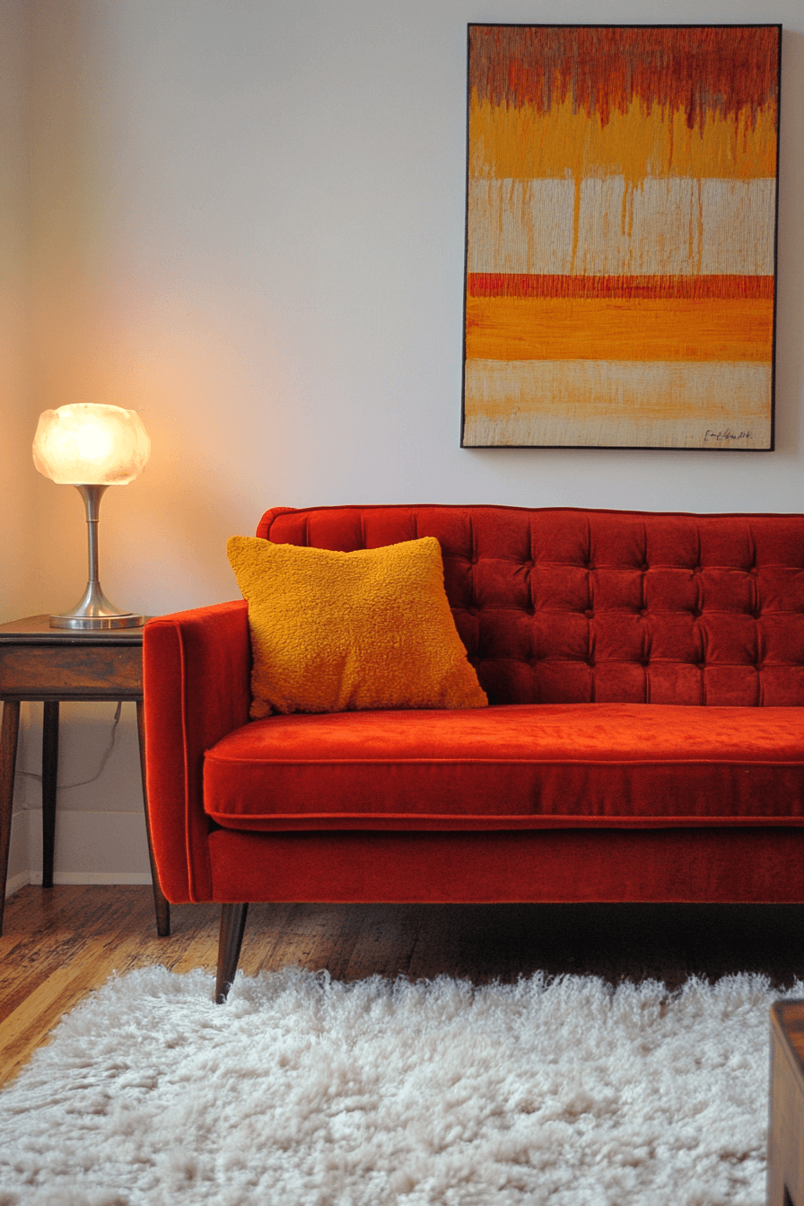 red couch living room