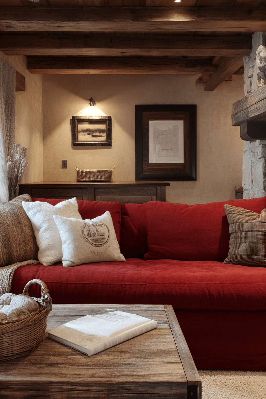 red couch living room