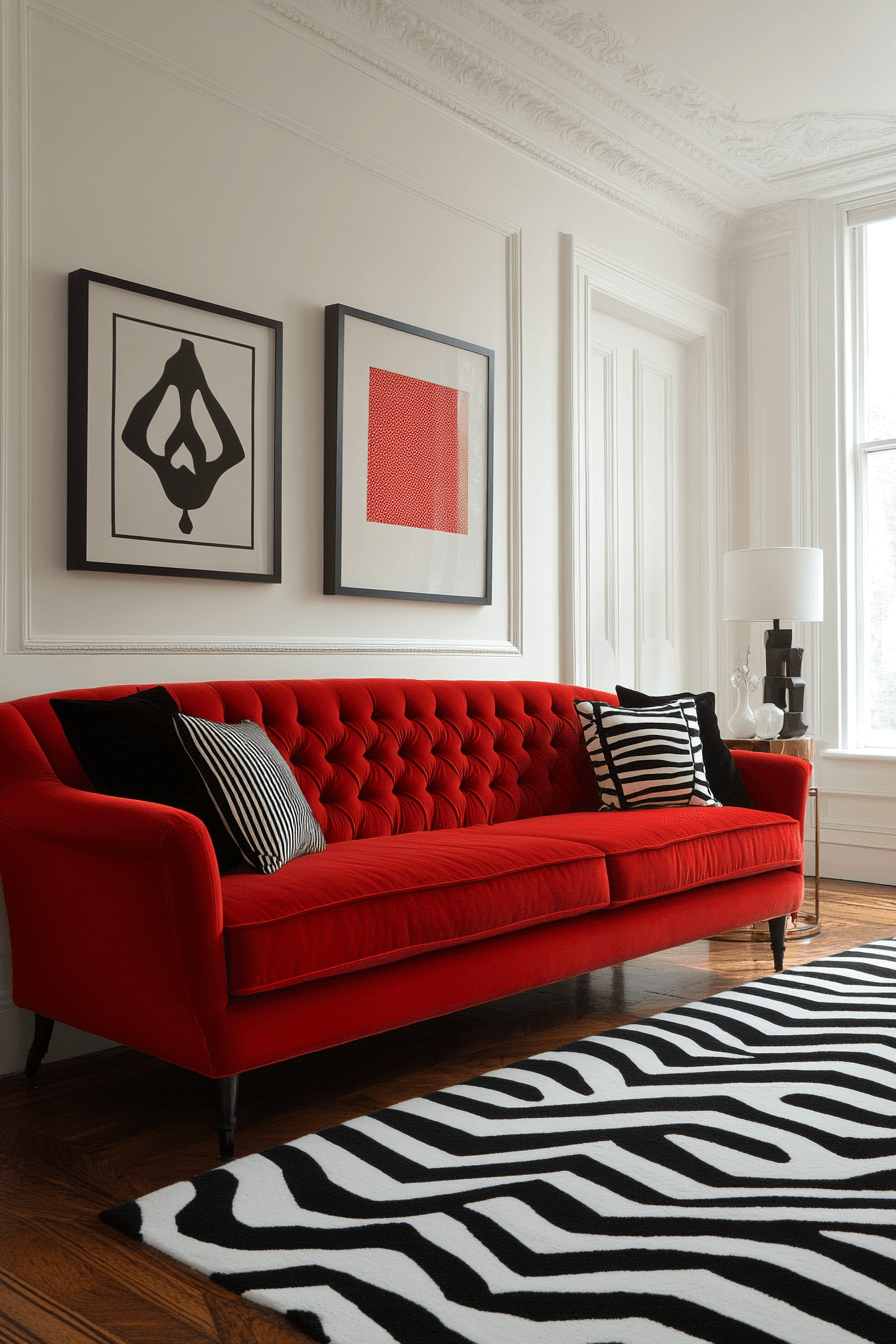 red couch living room