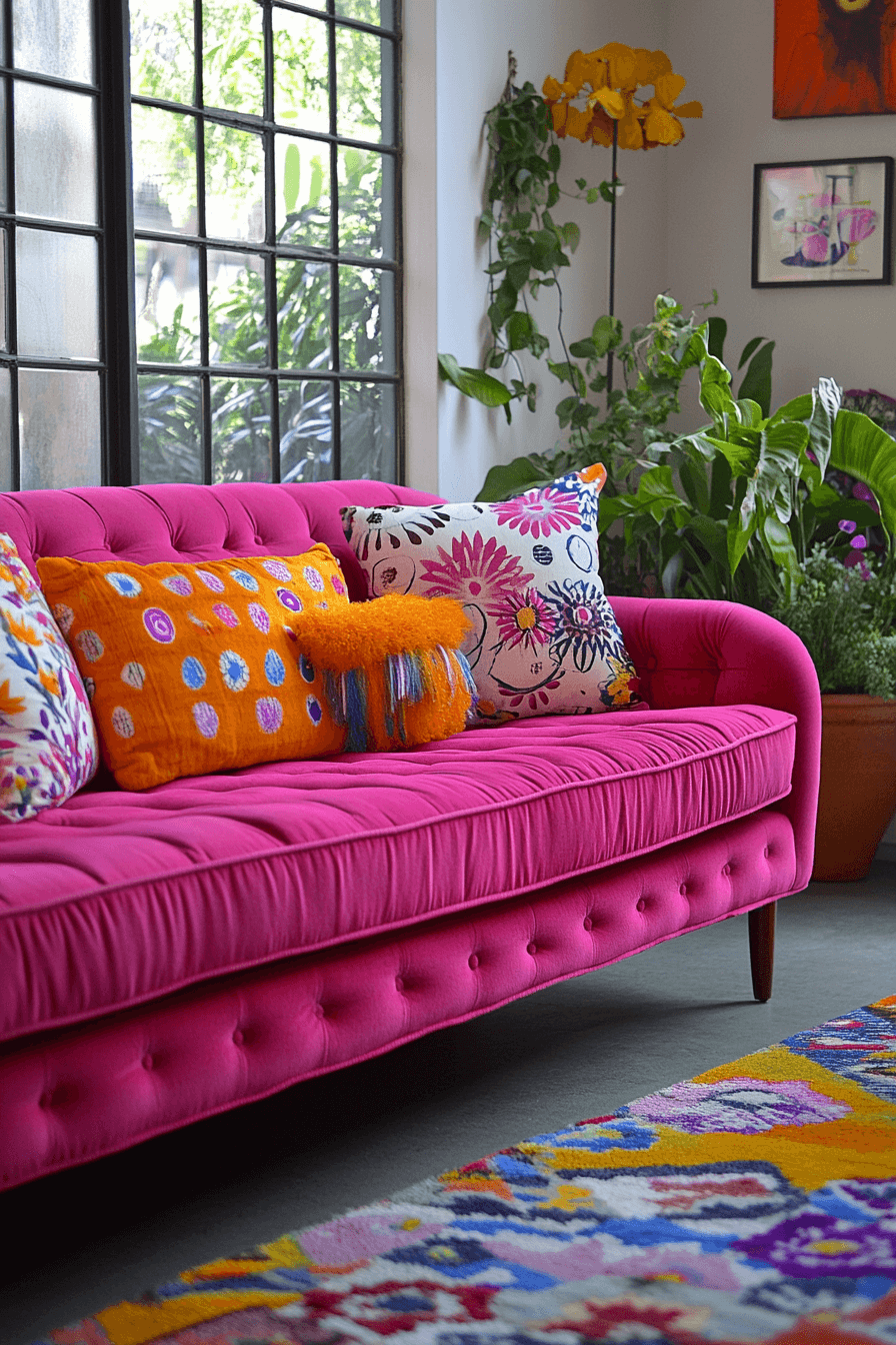 red couch living room