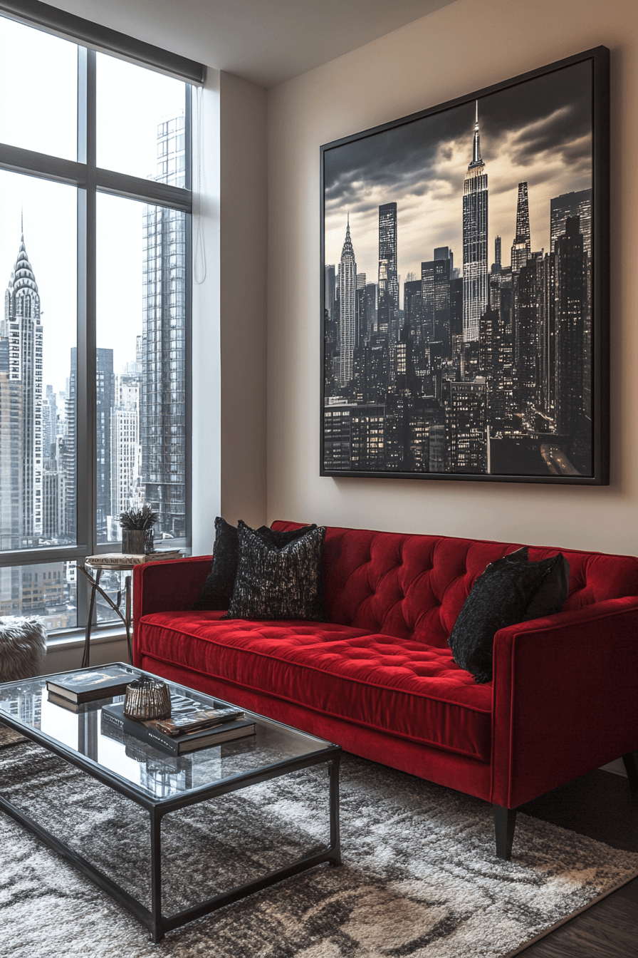 red couch living room