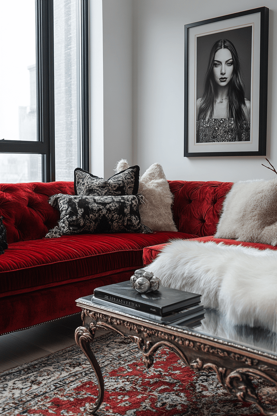 red couch living room