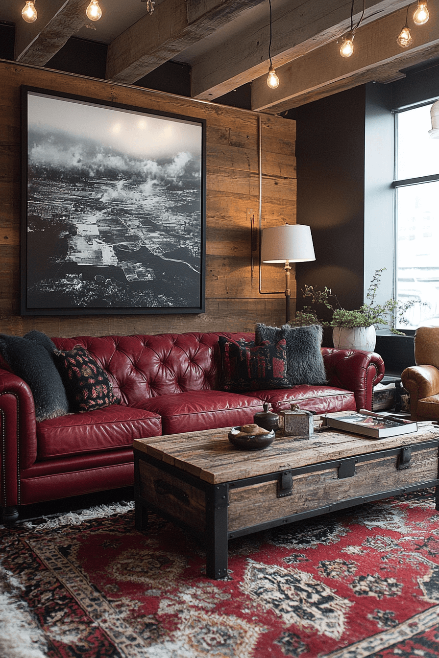 red couch living room