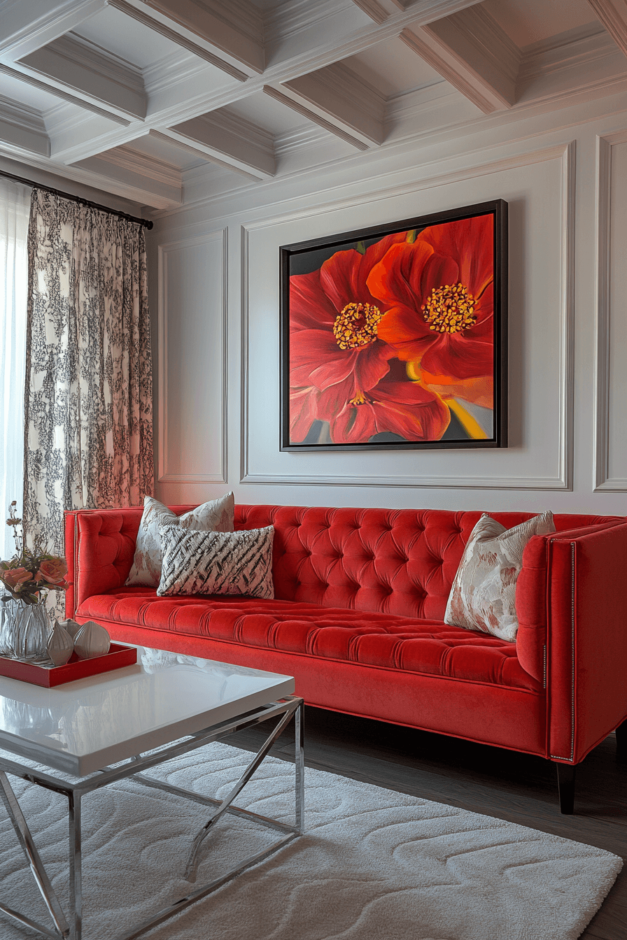 red couch living room