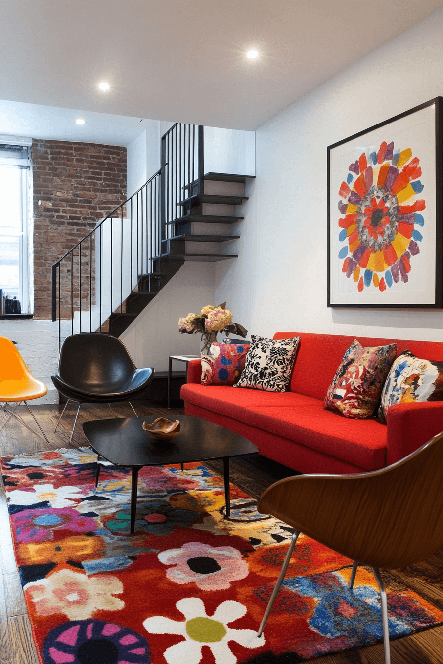 red couch living room