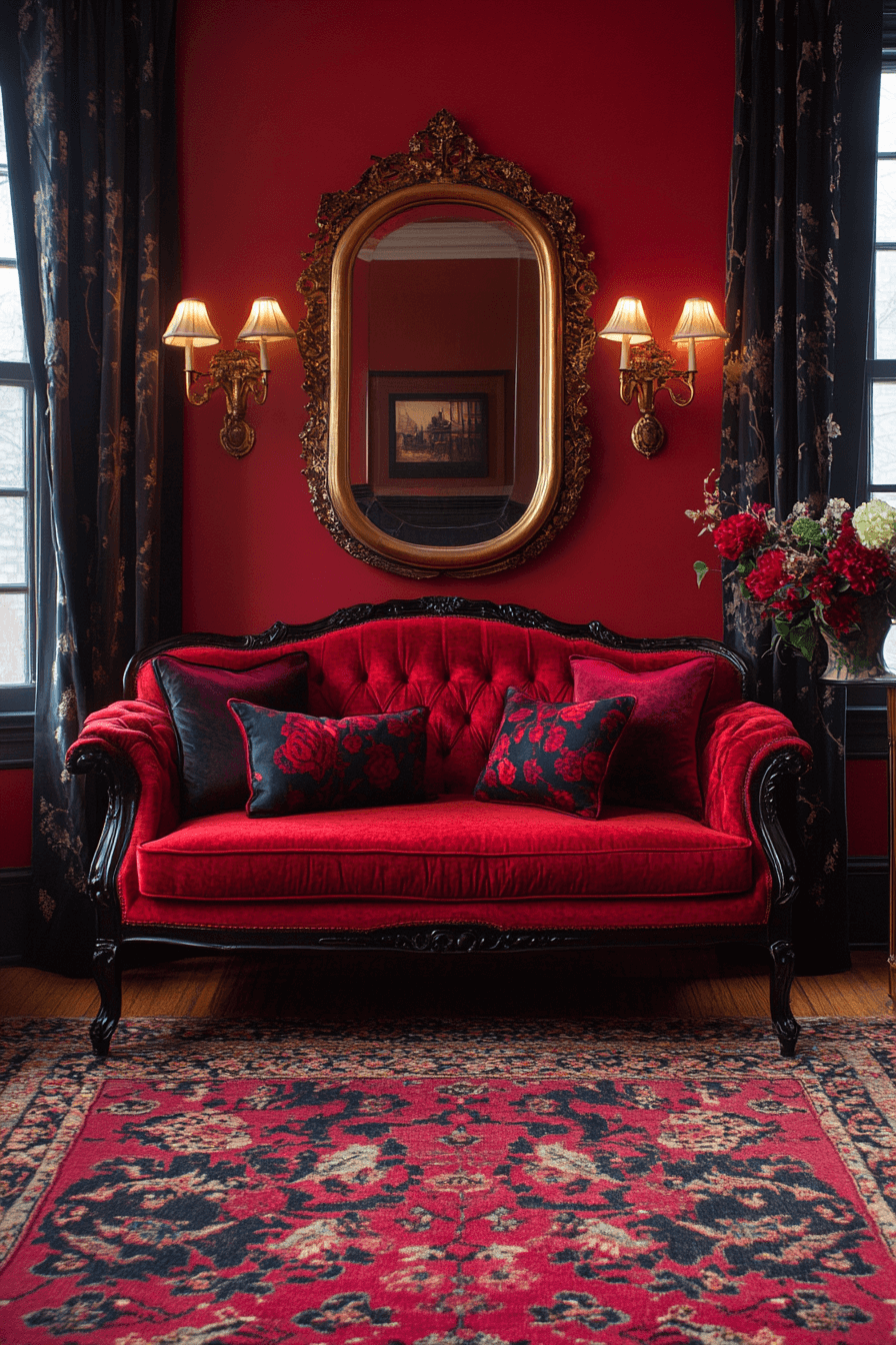 red couch living room