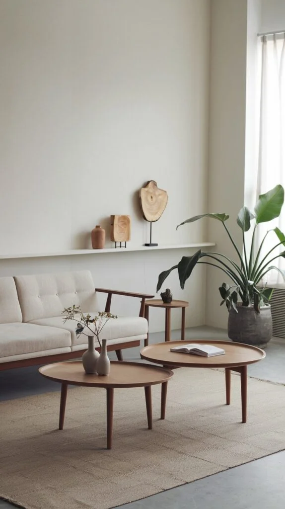 Japandi living room with nesting coffee tables
