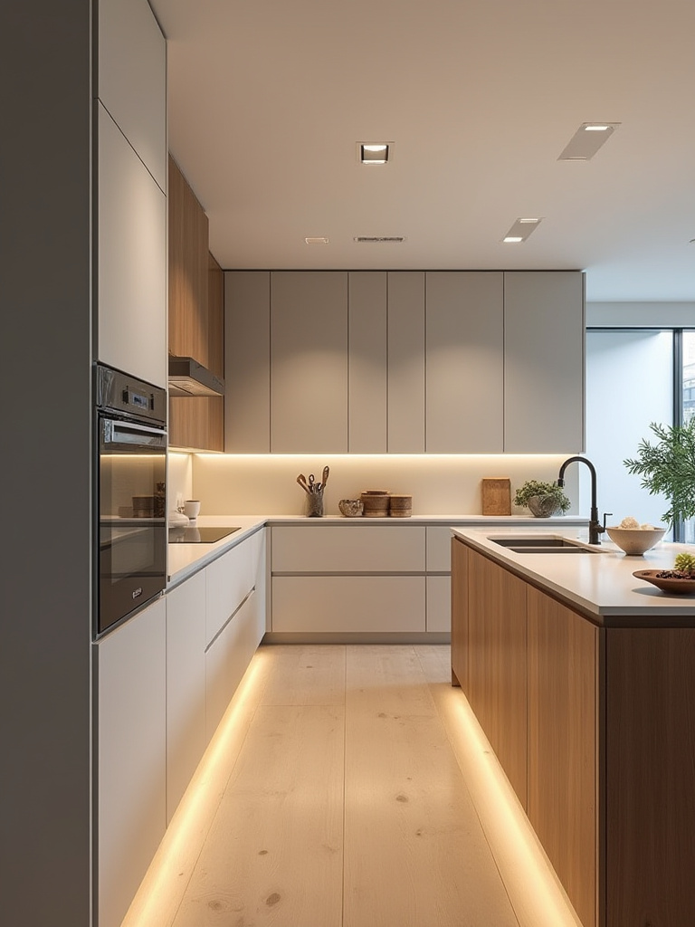 Contemporary kitchen interior showcasing white flat-panel (slab) cabinetry with sleek lines and a minimalist aesthetic. A clean design for modern homes.
