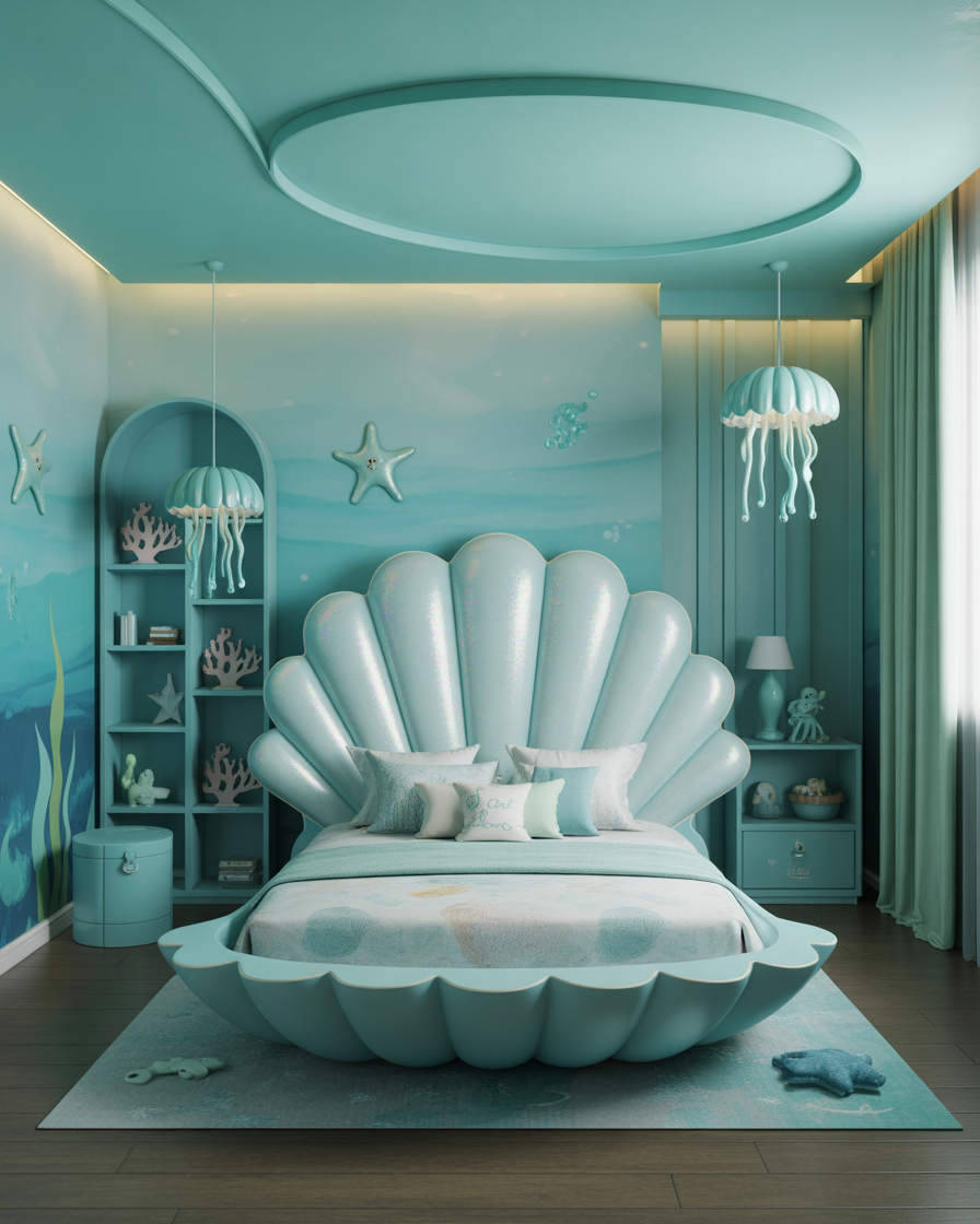 Mermaid themed kids bedroom