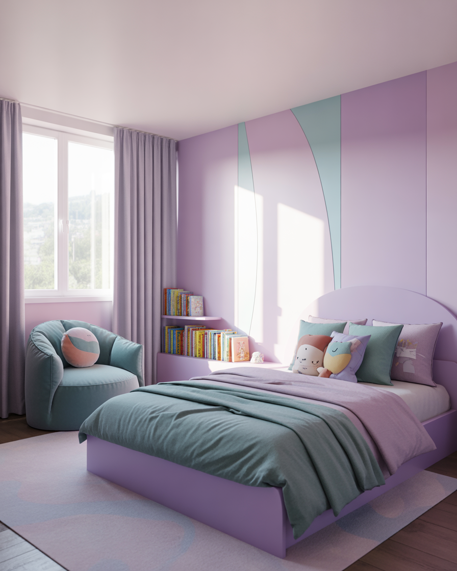 Lilac and teal kids bedroom