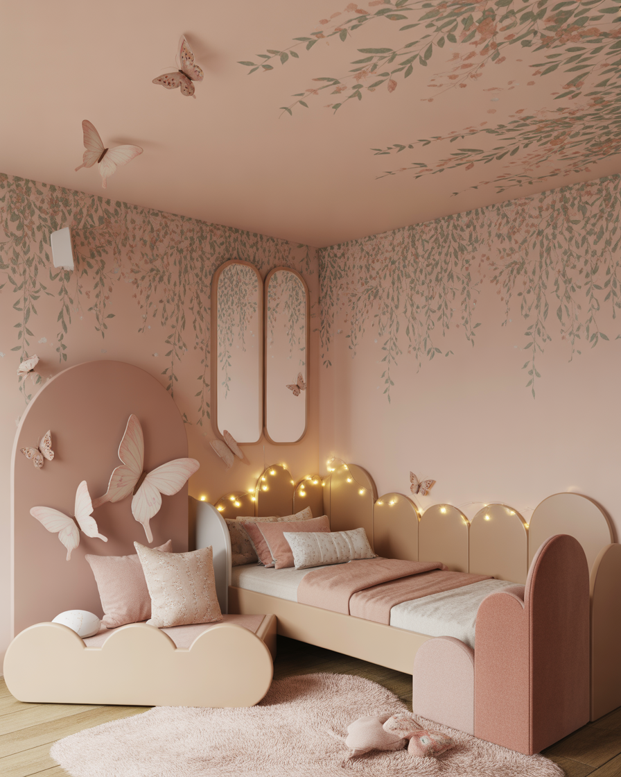 Pink fairy forest kids bedroom