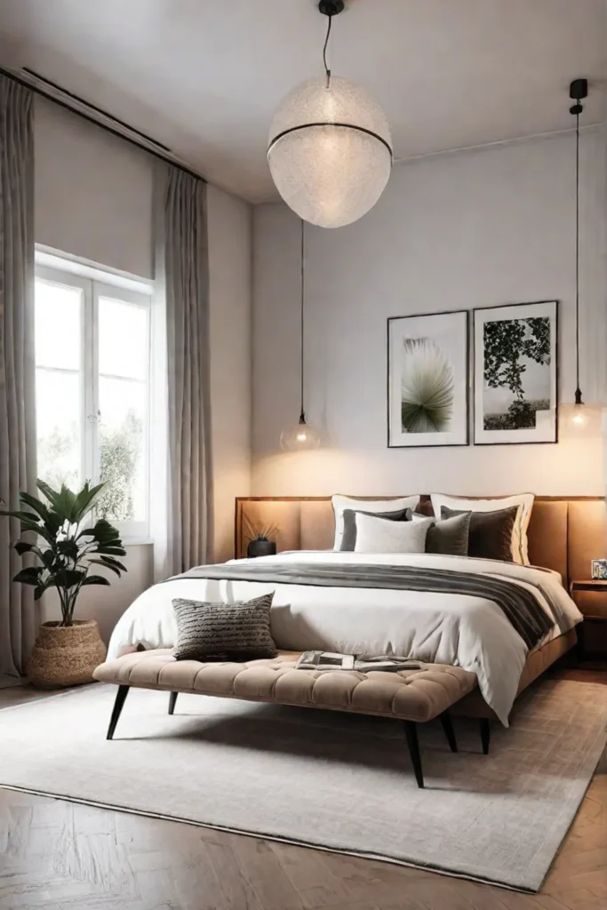 Cozy minimalist bedroom with reading nook