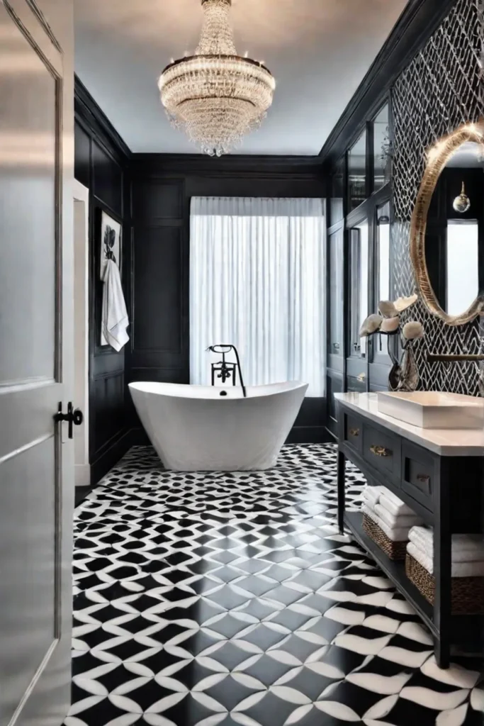 Modern bathroom with curved architectural details