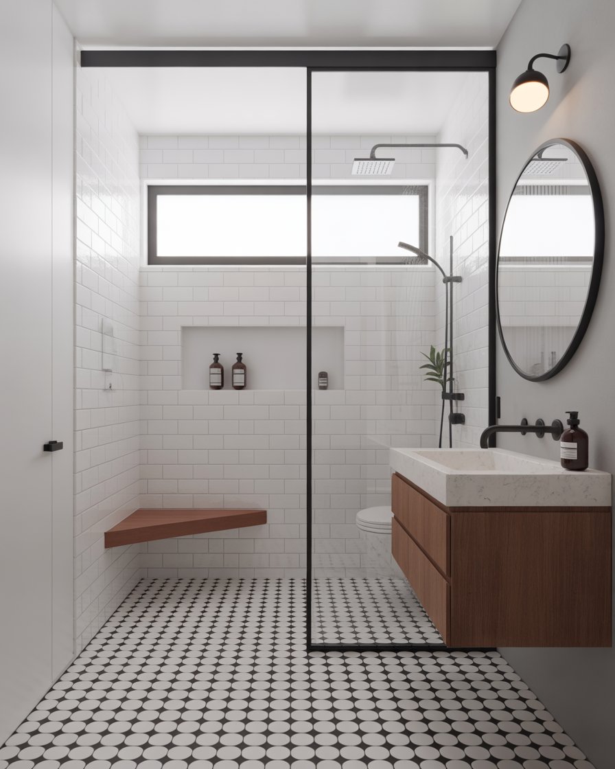 Creative small bathroom walk-in shower layout