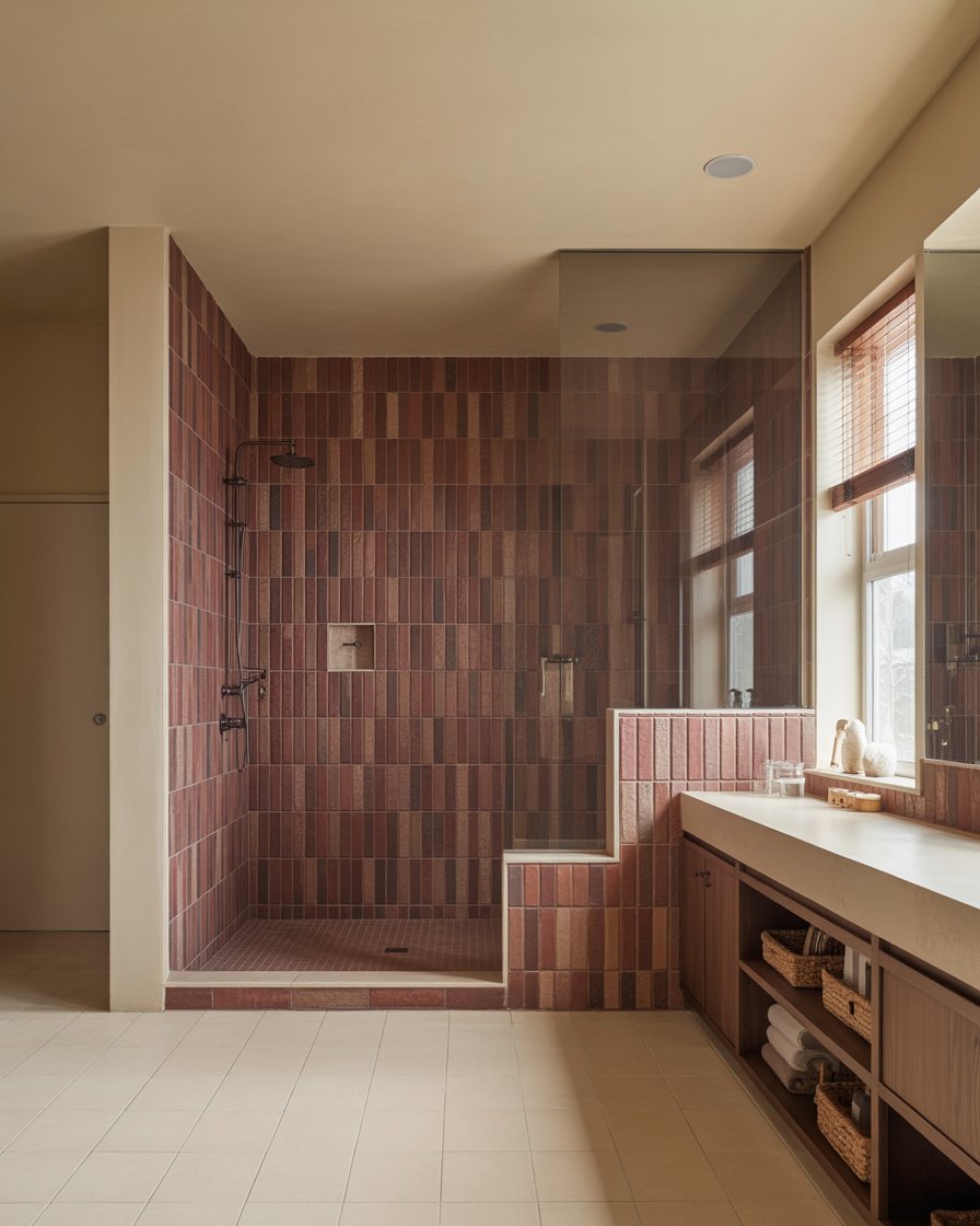 Large walk-in shower with divided dimensions