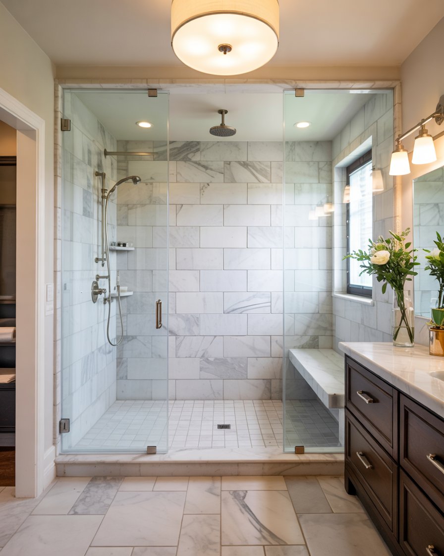 Walk-in shower with double entry no door