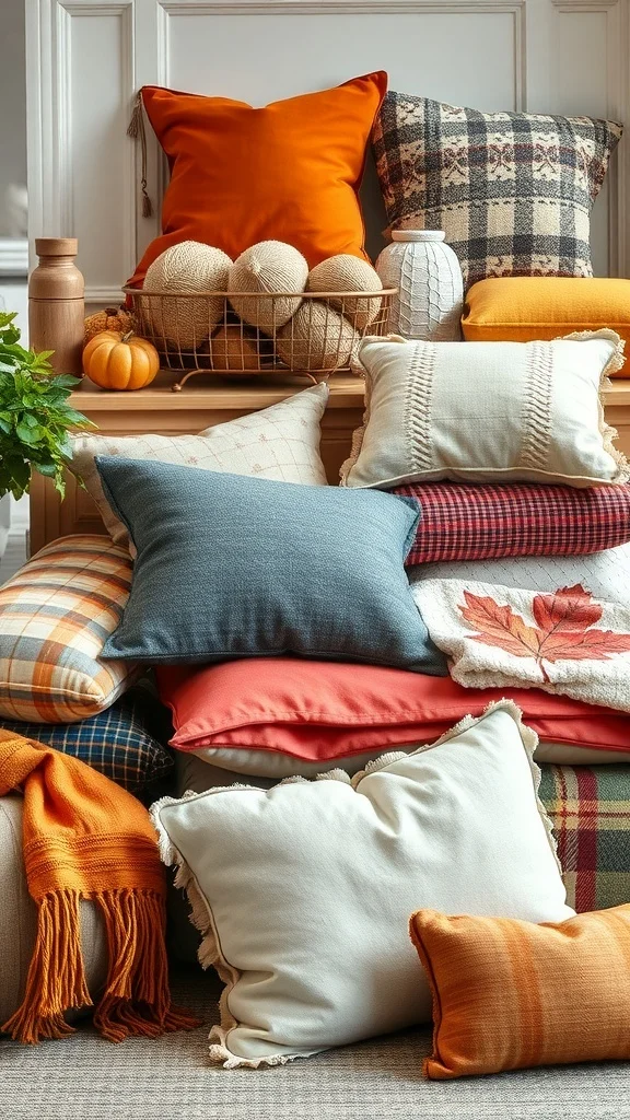 Colorful pillows and throws arranged in office setting