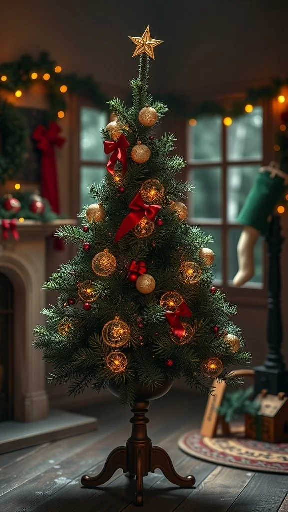 50 Charming Vintage Christmas Decor Ideas to Transform Your Home A beautifully decorated Christmas tree with warm lights and classic ornaments, showcasing vintage decor ideas.