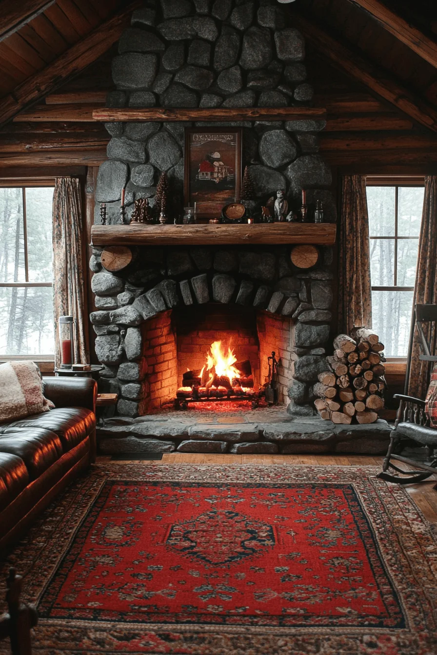 Cozy fireside cabin setting