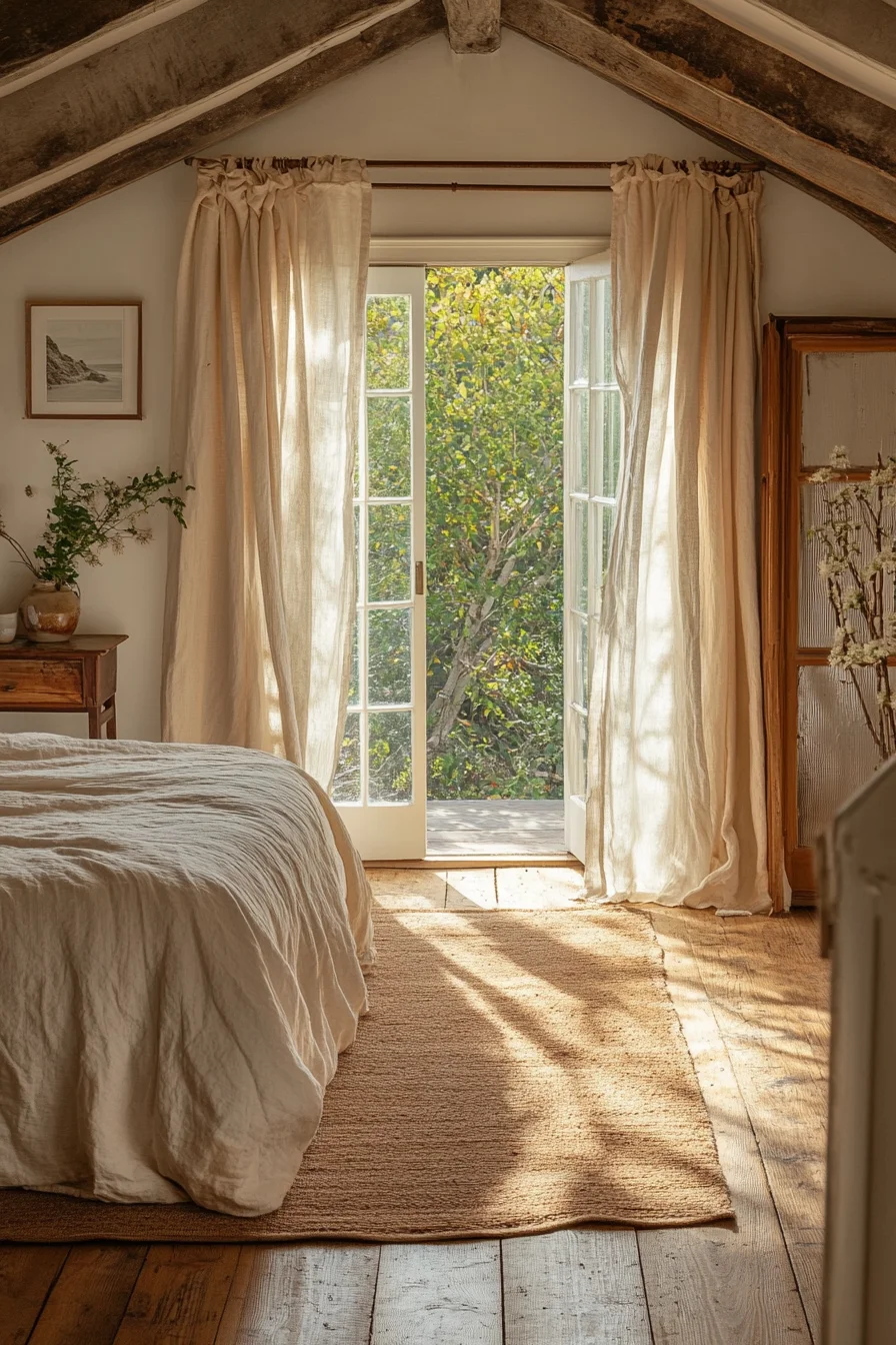 Sunlit rustic cabin interior