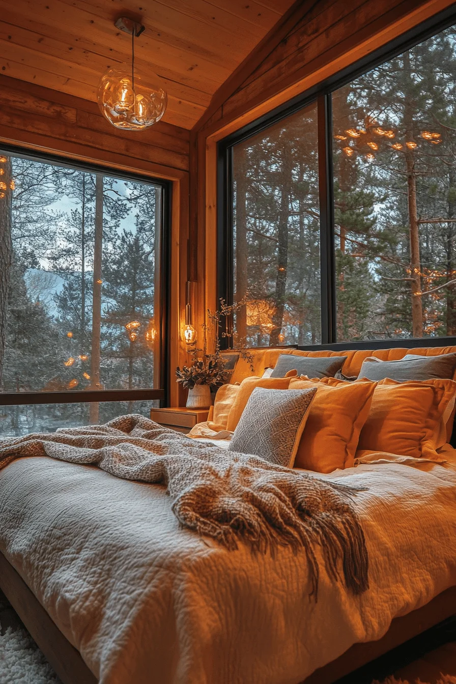 Bedroom with starry sky view