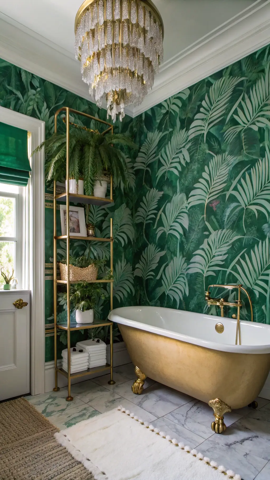 Bathroom accessories in emerald and gold