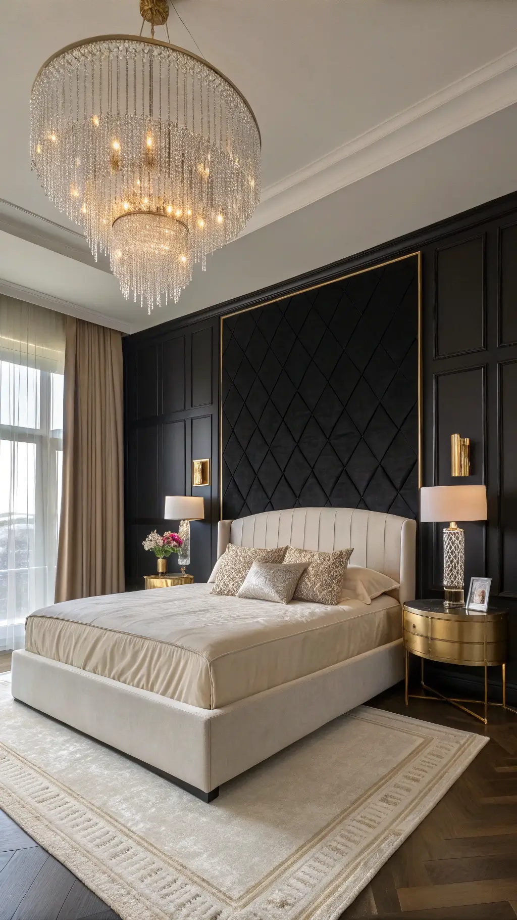 Bohemian style living room with black accent wall and colorful decor