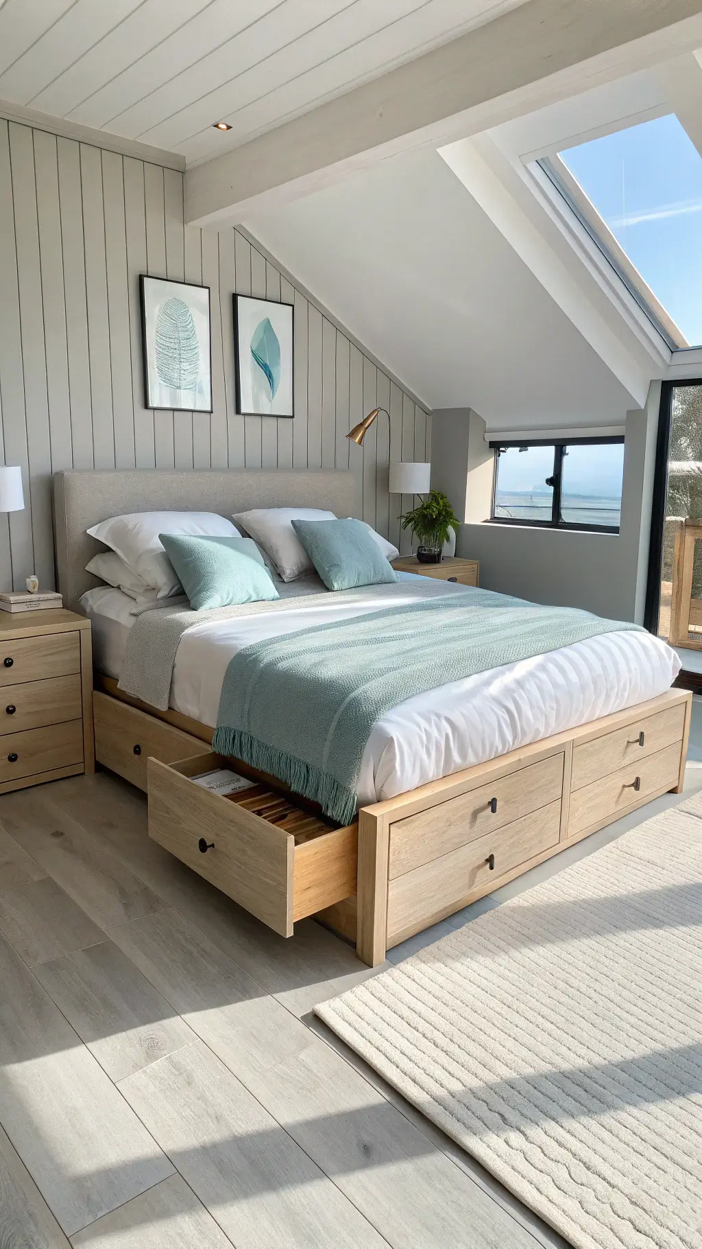 Upholstered mid-century modern storage bed