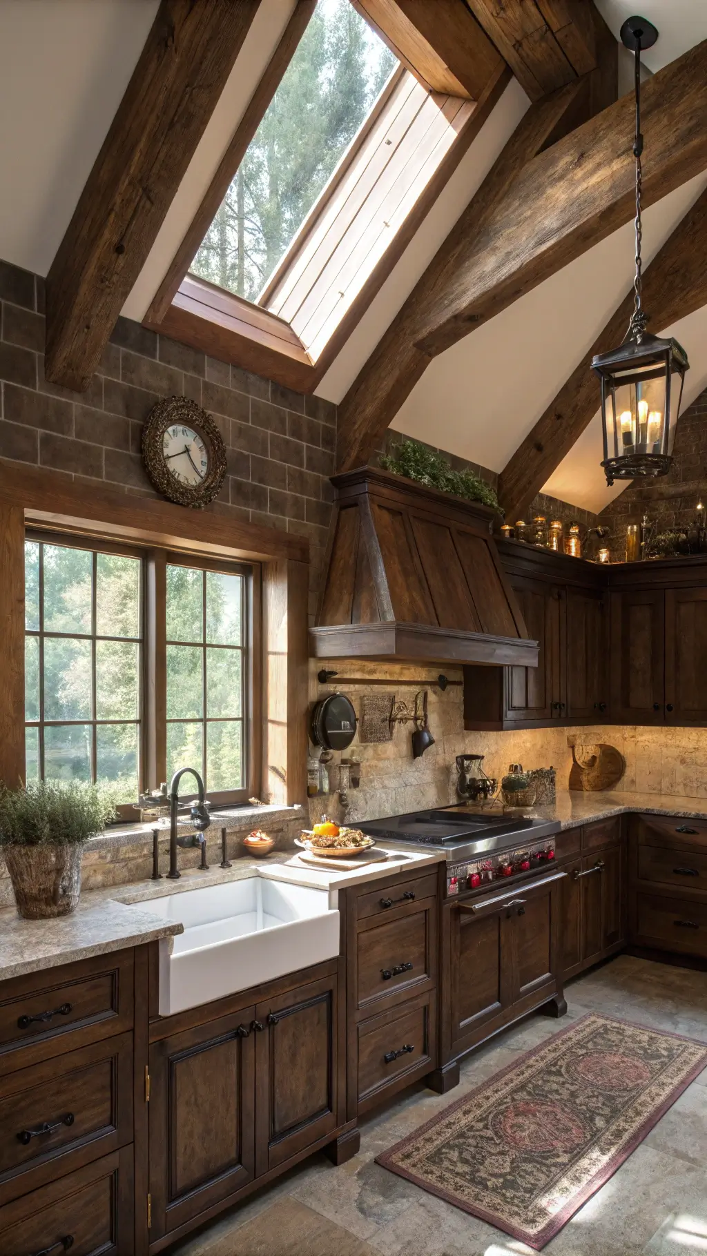 Rustic stained kitchen cabinets