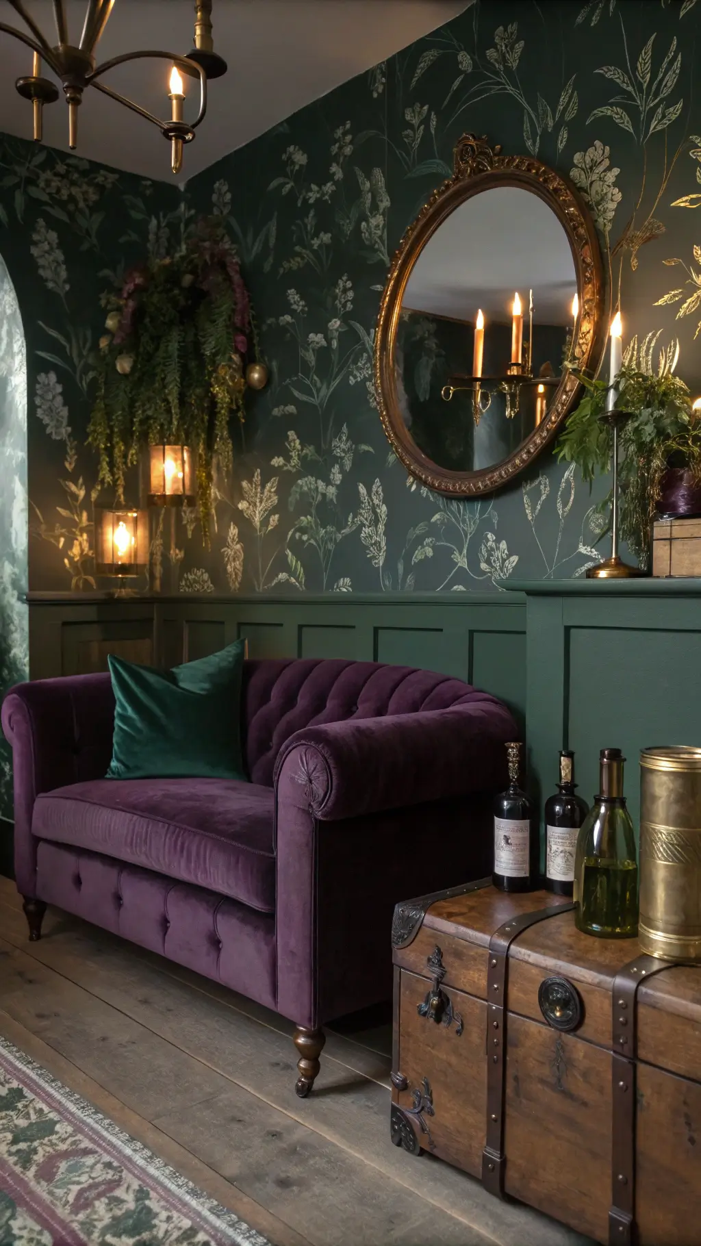 Inviting fireplace surrounded by rustic furniture in a cottagecore living room