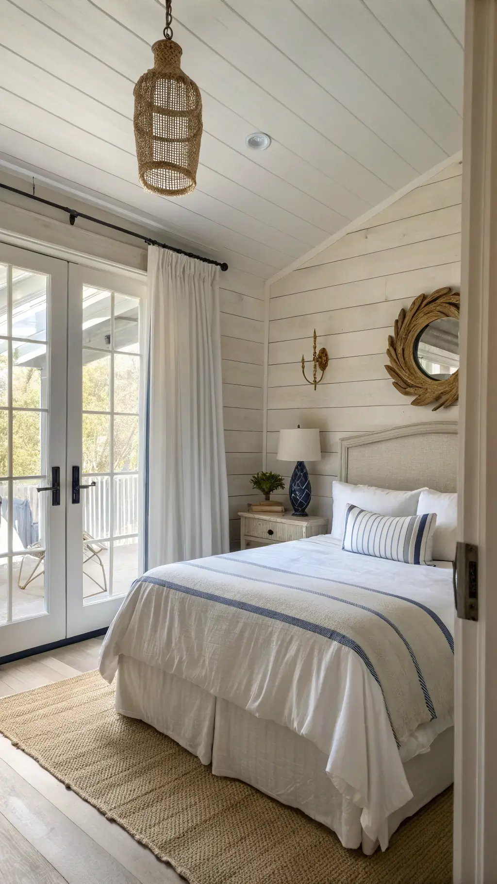 Coastal Lighting in a Bright Bedroom with Nautical Accents