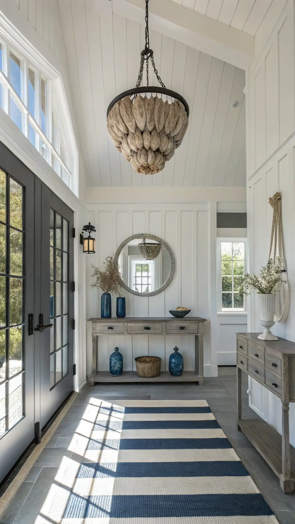 Coastal Entryway with Shell-Accented Console and Rope Lighting