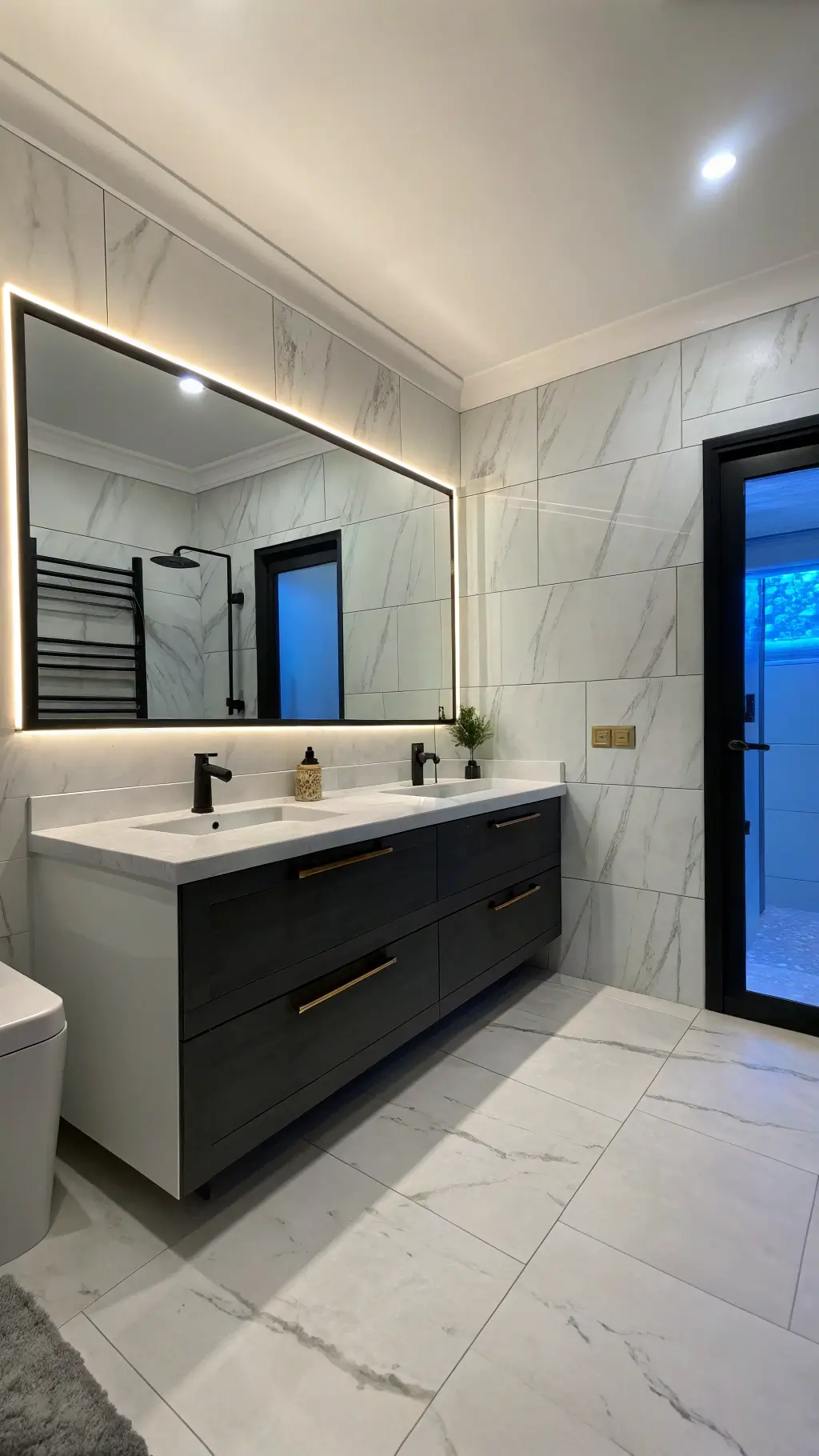 Vertical tile layout in small bathroom