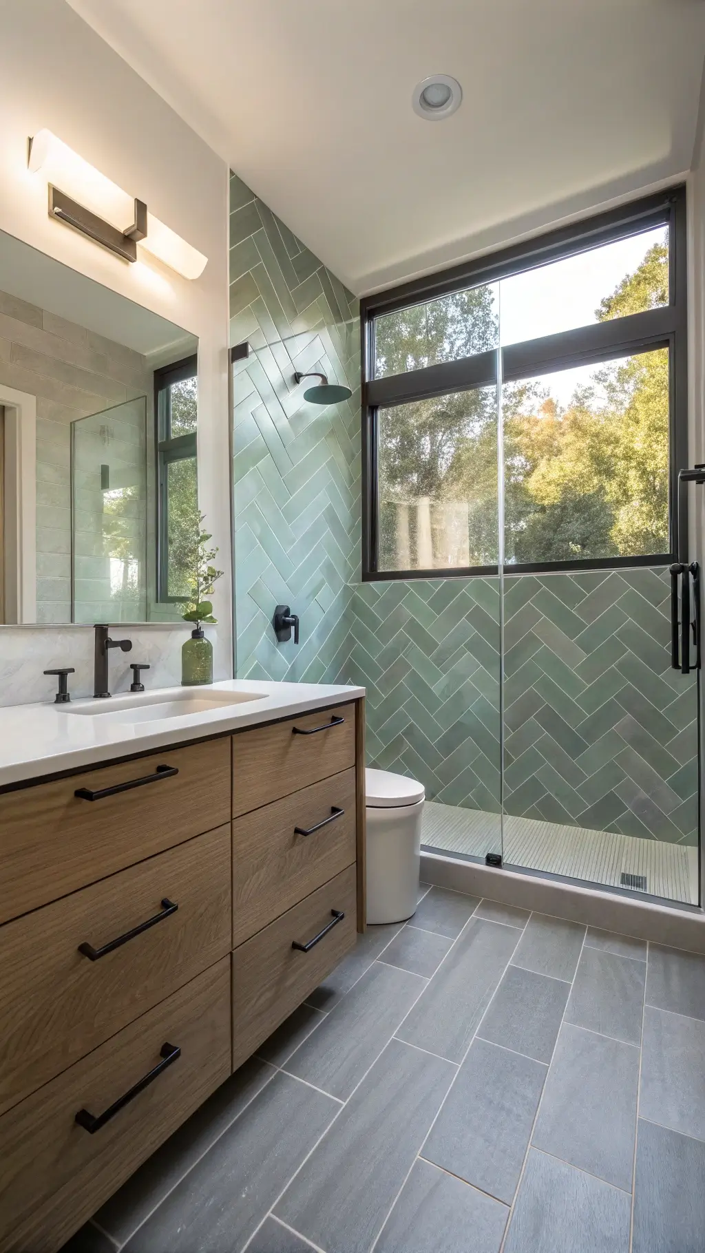 Mix of glossy and matte tiles in bathroom