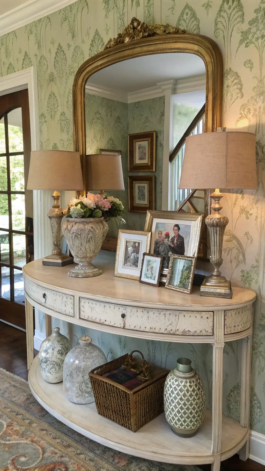 Vintage Entryway with Antique Accents Welcoming Entryway with Distressed Console and Vintage Decor