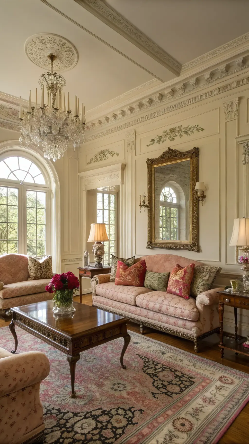 Granny Chic Living Room with Soft Color Palette Vintage Living Room with Dusty Rose and Brass Accents