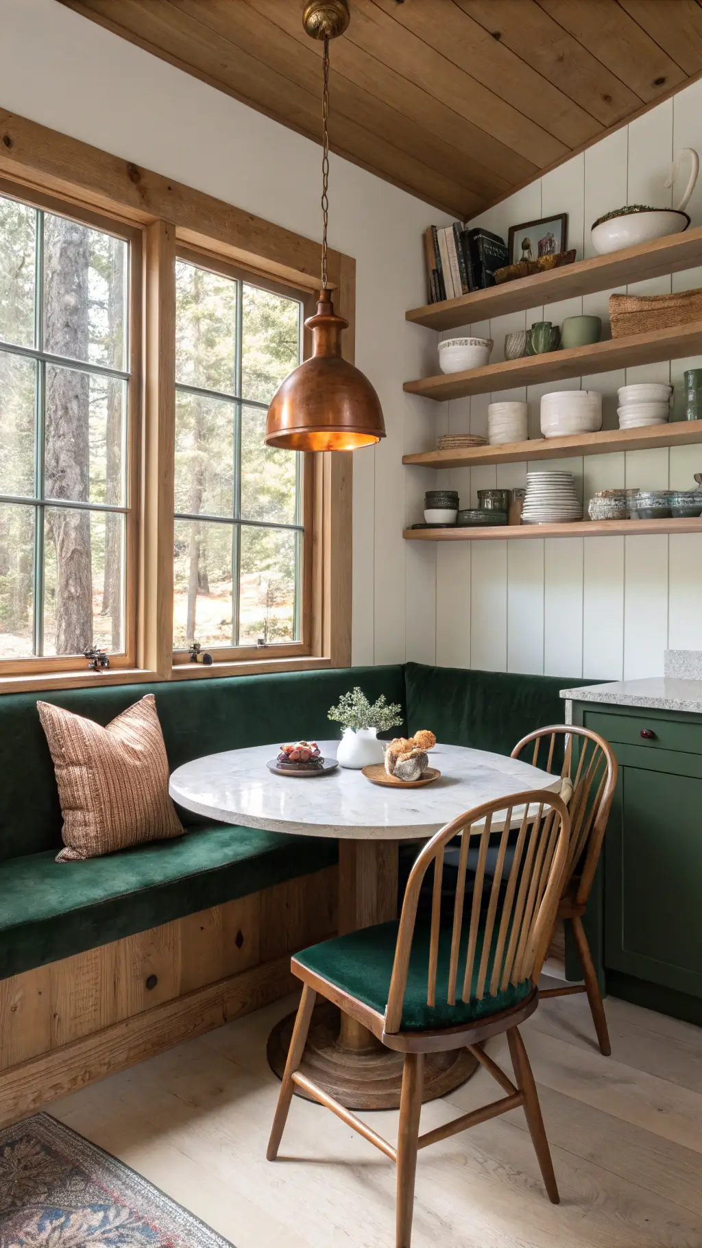 Modern cabin interior blending rustic and industrial design