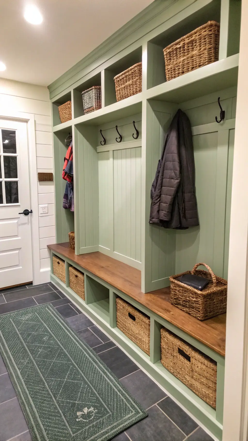 Compact cabin with vertical storage and multifunctional furniture