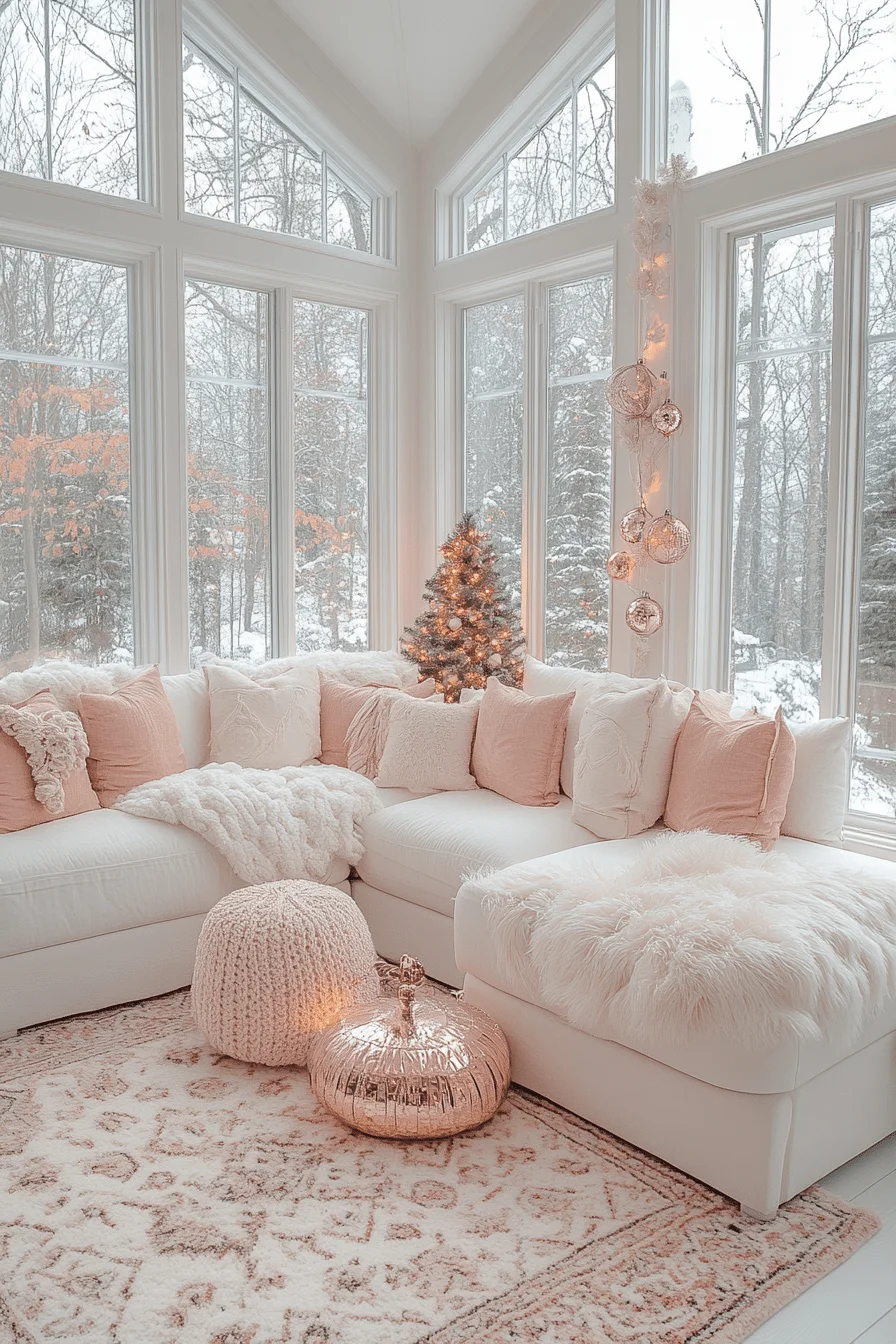 Rose Gold Sunroom Christmas Decor